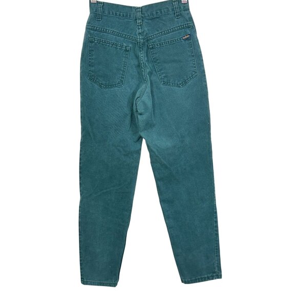 Bonjour Vintage Womens High-Waisted Button-Fly Tapered Denim Pants Green - Picture 2 of 6